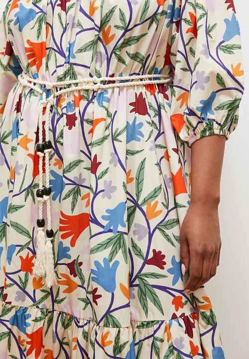 edit - Off shoulder maxi with contrast tie - ecru spring