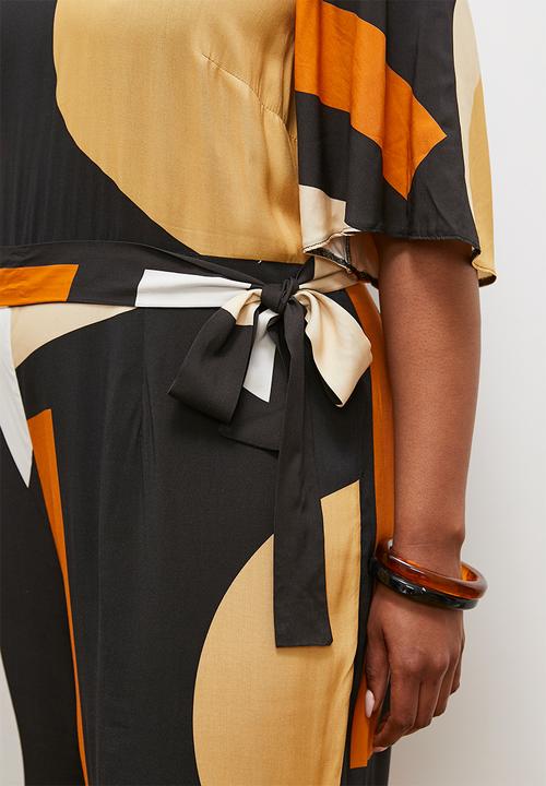 edit - Boxy shell belt jumpsuit - black & neutral geo