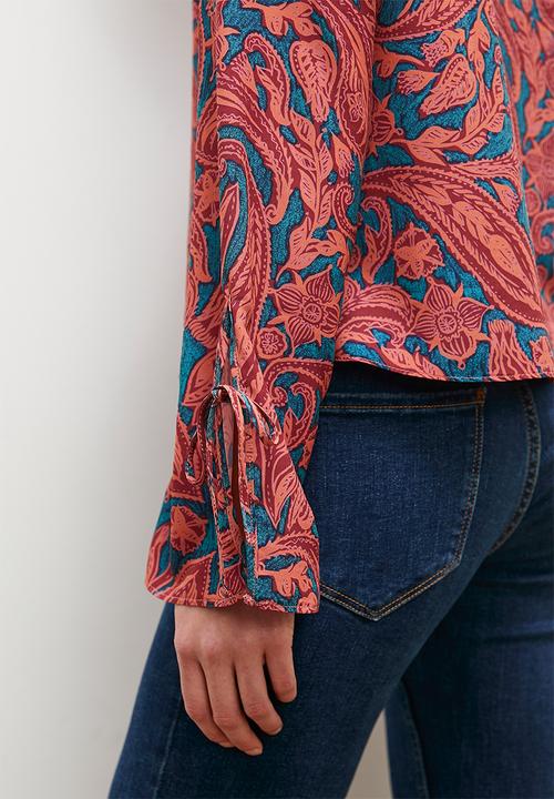 edit - front lace up blouse - orange paisley