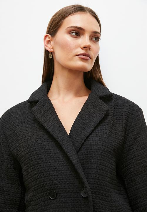 edit - Tweed double breasted coat - black