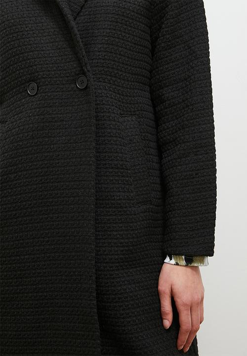 edit - Tweed double breasted coat - black