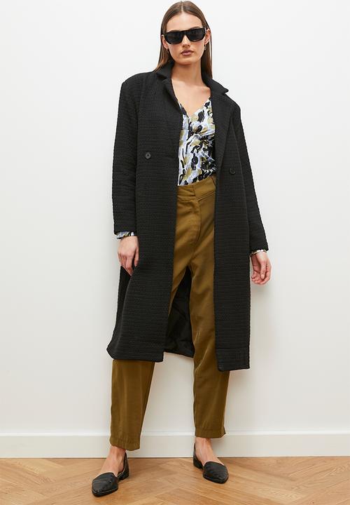edit - Tweed double breasted coat - black