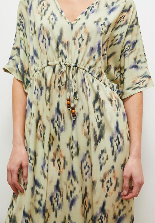 edit - Kaftan dress with tie detail - green ikat