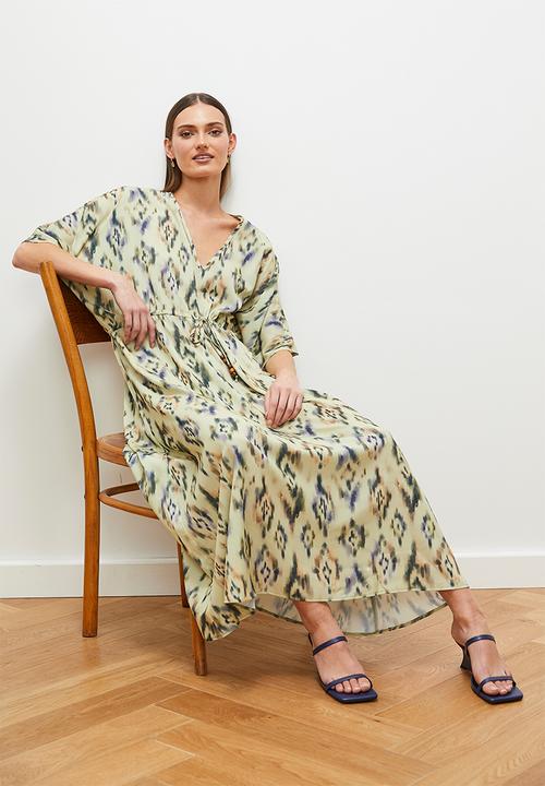 edit - Kaftan dress with tie detail - green ikat
