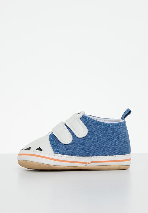 Pop Candy -  Baby boys twin strap shoes - light blue & white
