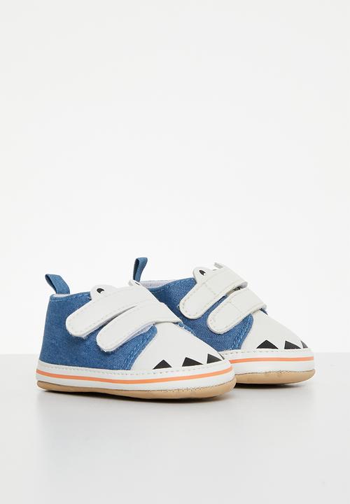 Pop Candy -  Baby boys twin strap shoes - light blue & white