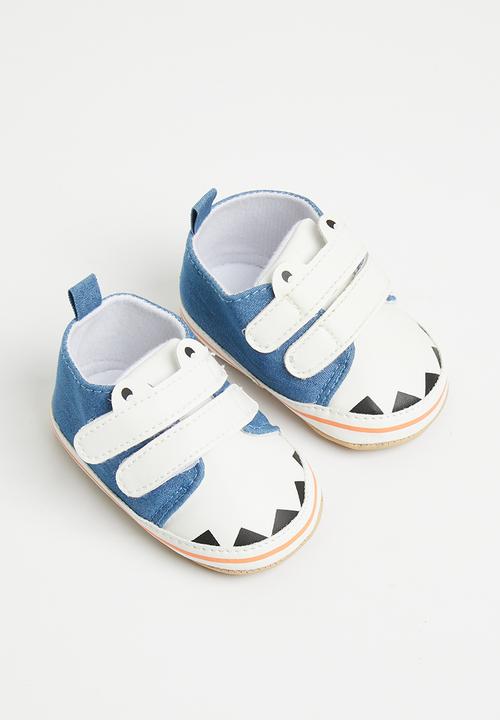 Pop Candy -  Baby boys twin strap shoes - light blue & white
