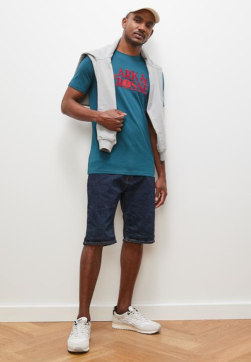 Lark & Crosse - Regular fit emb/hd print logo graphic tees - navy