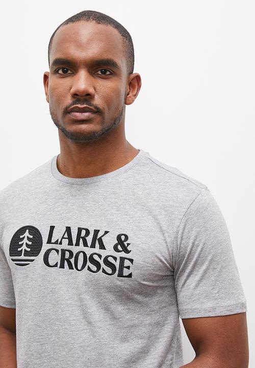 Lark & Crosse - Regular fit emb/hd print logo graphic tees - grey melange