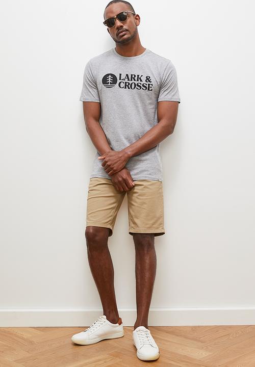 Lark & Crosse - Regular fit emb/hd print logo graphic tees - grey melange