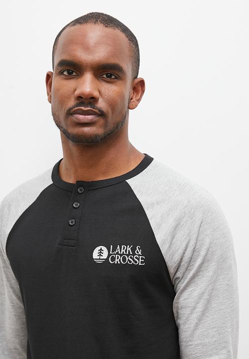 Lark & Crosse - Henk ls  raglan grandpa tee - black/grey melange 