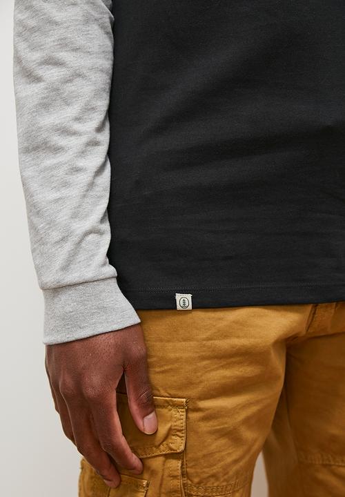 Lark & Crosse - Henk ls  raglan grandpa tee - black/grey melange 