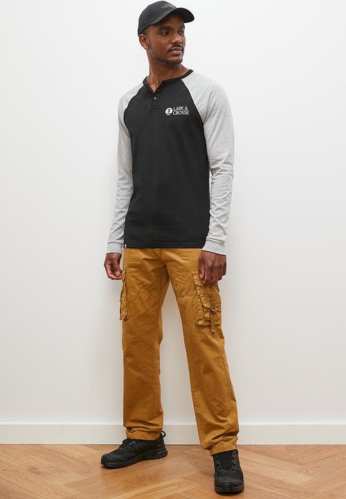 Lark & Crosse - Henk ls  raglan grandpa tee - black/grey melange 