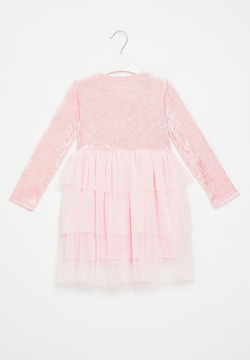 Superbalist - Velour dress with tiered mesh skirt - pink