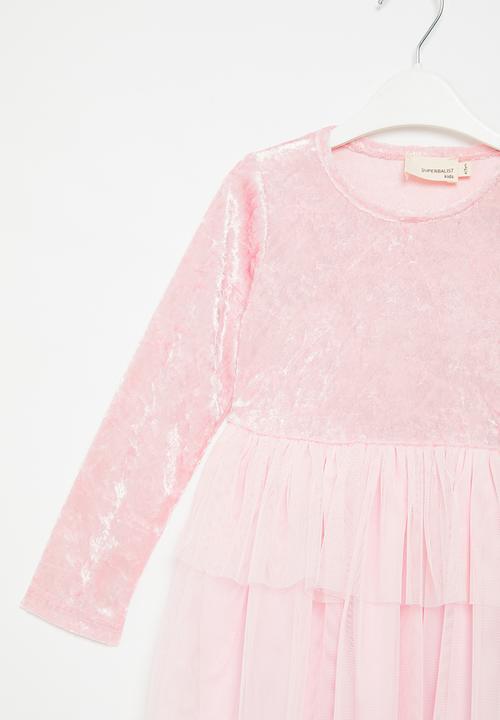 Superbalist - Velour dress with tiered mesh skirt - pink