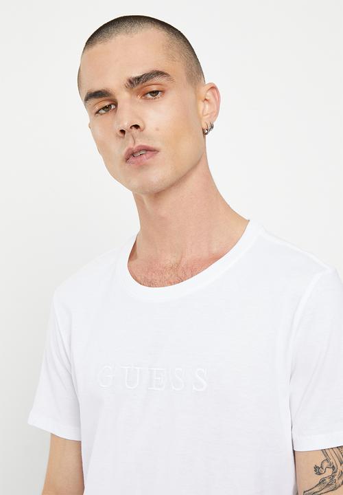 GUESS - Short sleeve pima emb logo crew - pure white