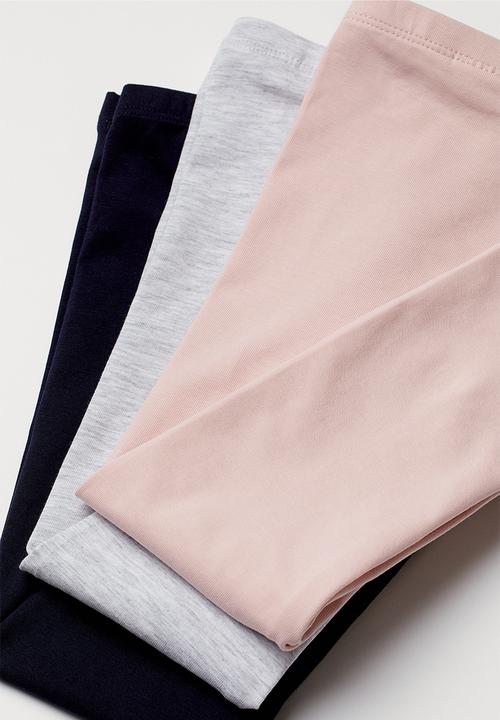 H&M - 3-pack jersey leggings - light pink / navy blue / grey 