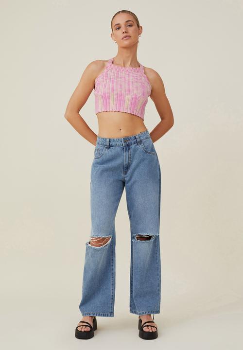 Cotton On - Rainbow spacedye rib tie back knit cami - cake pink spacedye