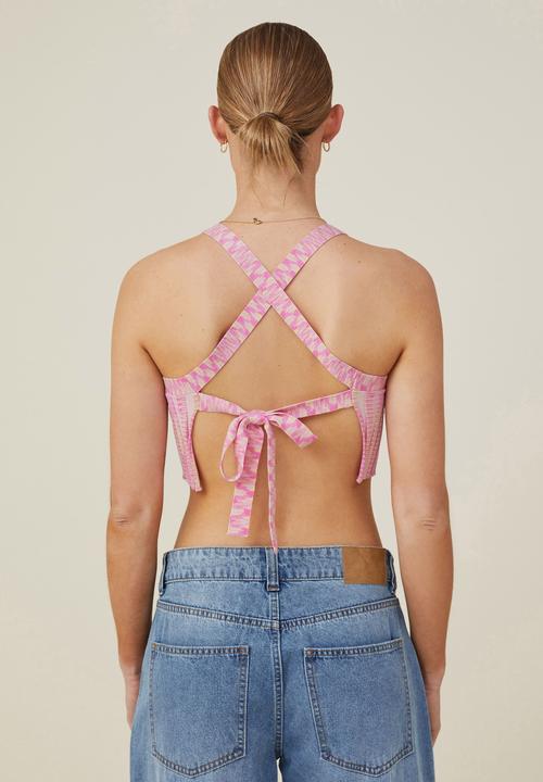 Cotton On - Rainbow spacedye rib tie back knit cami - cake pink spacedye