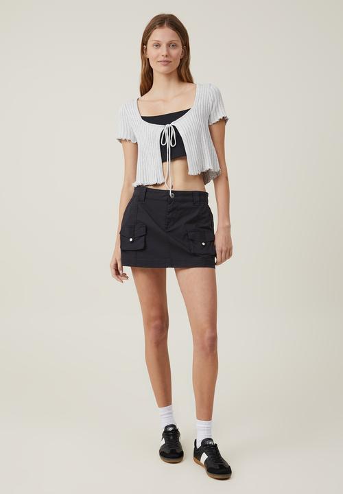 Cotton On - Rib tie front short sleeve cardigan - soft grey marle