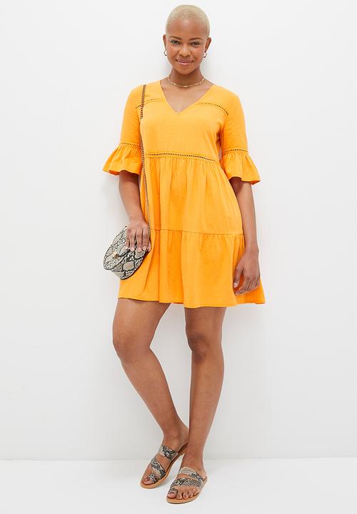 MILLA - Trim inset mini dress with ruffle sleeve - mango