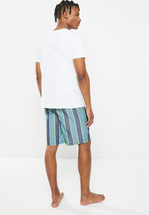 Tommy Hilfiger - Cn short sleeve short woven set - white / stripe green