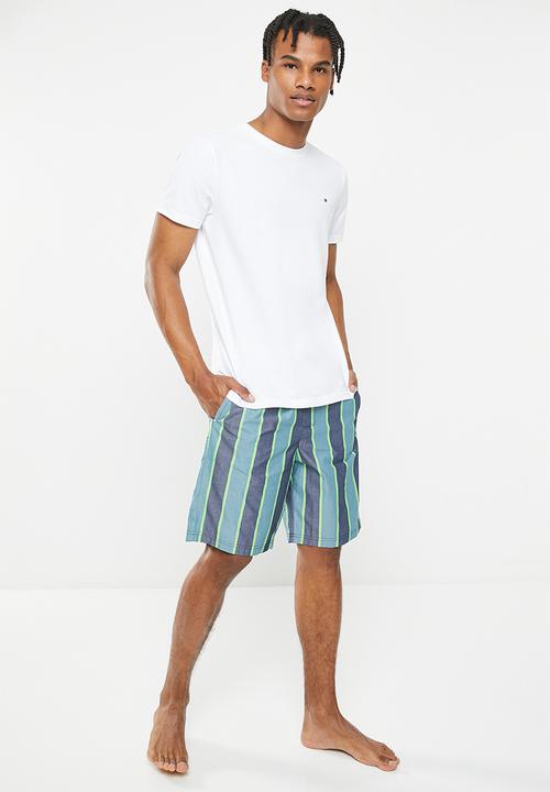 Tommy Hilfiger - Cn short sleeve short woven set - white / stripe green