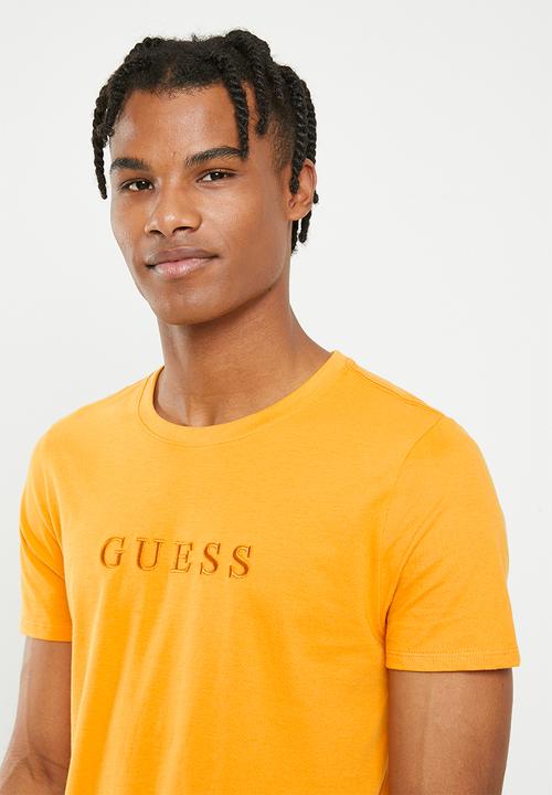 GUESS - Embroidered pima logo tee - burned caramel