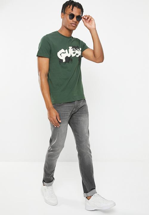 GUESS - Short sleeve graffiti logo tee - jungle green