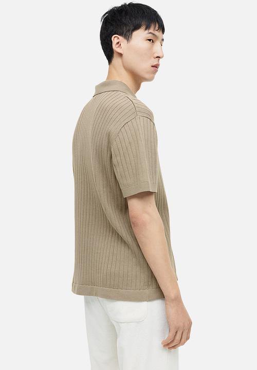 H&M - Regular fit rib-knit resort shirt - light khaki green