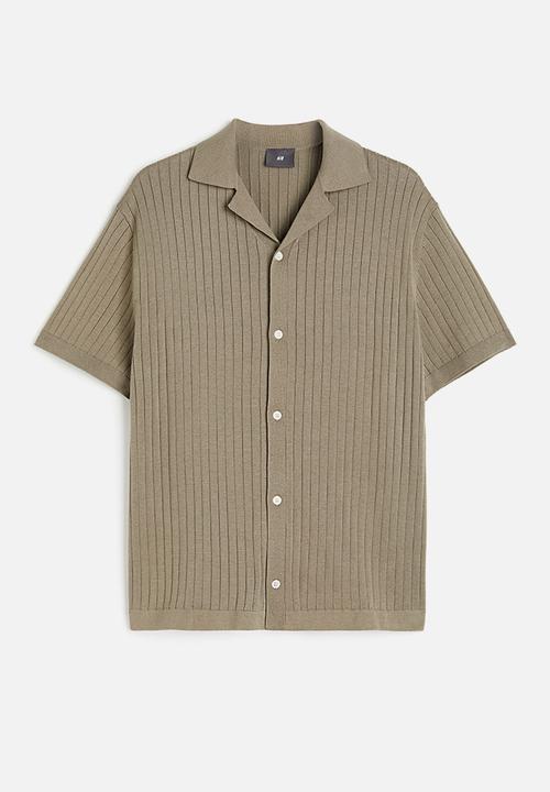 H&M - Regular fit rib-knit resort shirt - light khaki green
