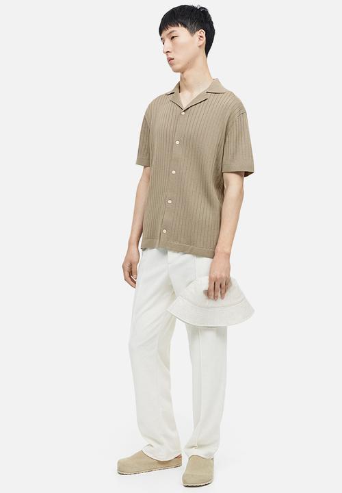 H&M - Regular fit rib-knit resort shirt - light khaki green