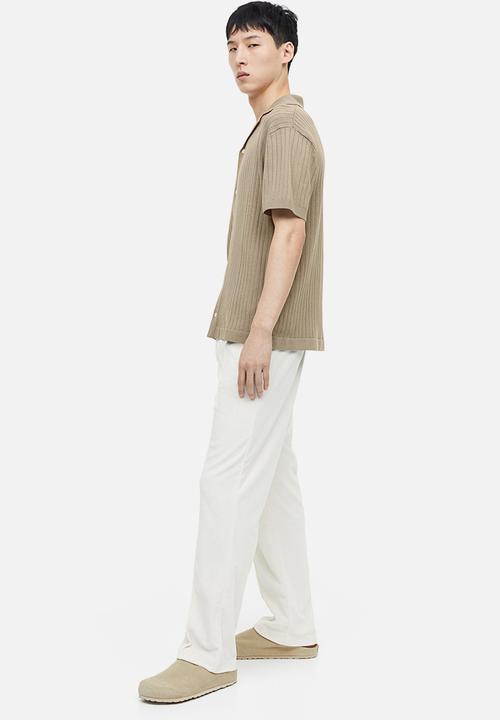 H&M - Regular fit rib-knit resort shirt - light khaki green