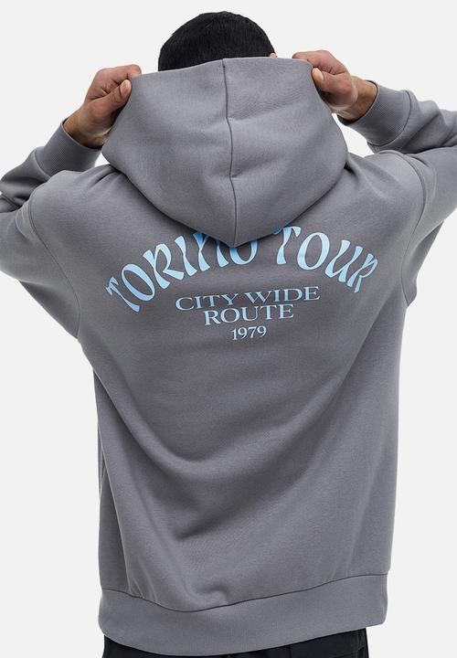 H&M - Relaxed fit printed hoodie - grey / torino tour 