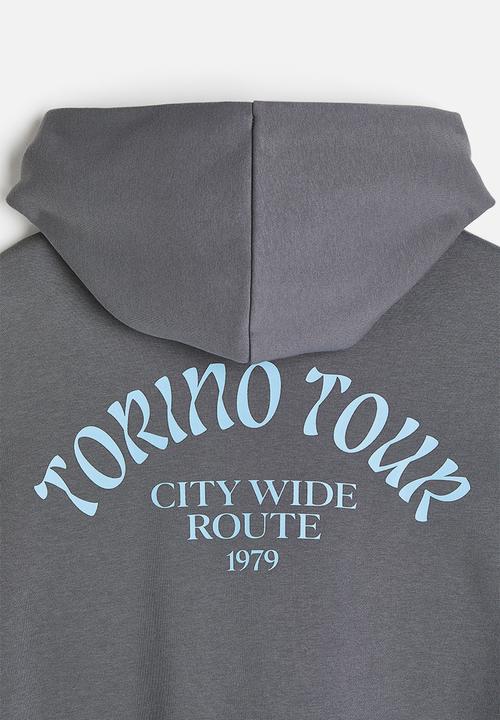 H&M - Relaxed fit printed hoodie - grey / torino tour 