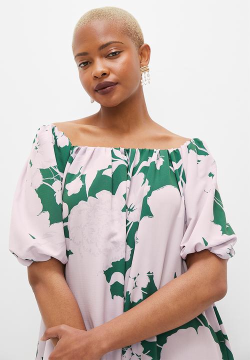 MILLA - Bardot volume maxi dress - pink & green