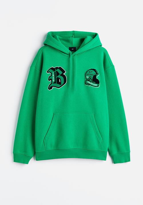 H&M - Relaxed fit printed hoodie - bright green / ny upstate 86