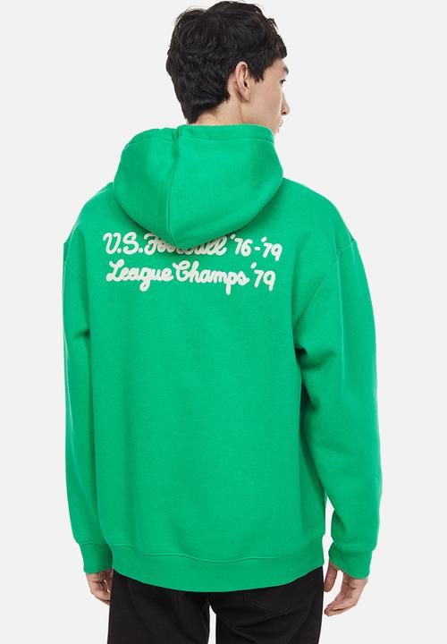 H&M - Relaxed fit printed hoodie - bright green / ny upstate 86