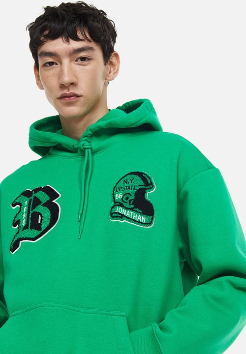H&M - Relaxed fit printed hoodie - bright green / ny upstate 86