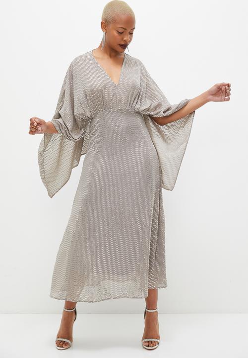 Cape sleeve midi dress - silver