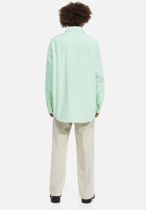 H&M - Oversized fit poplin shirt - light green/striped 