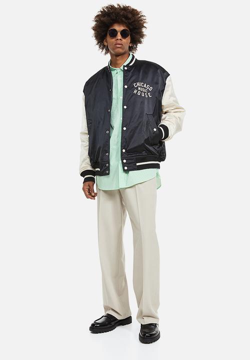 H&M - Oversized fit poplin shirt - light green/striped 