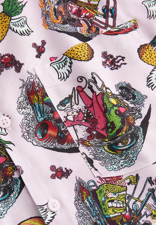 H&M - Relaxed fit patterned resort shirt - light pink / spongebob 