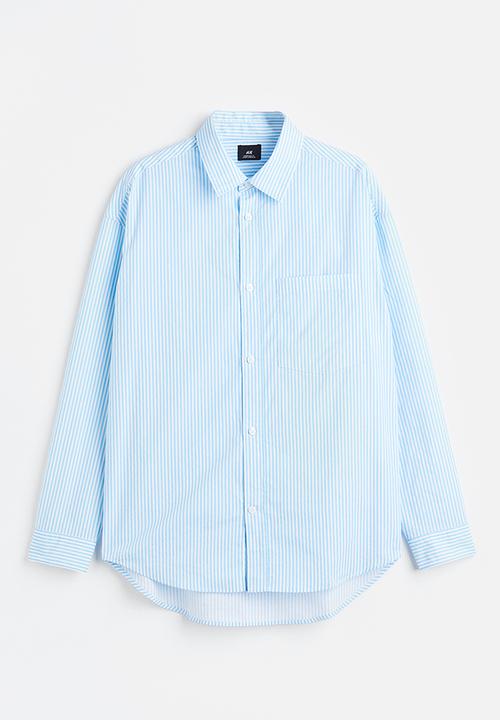 H&M - Oversized fit poplin shirt - light blue/white striped 