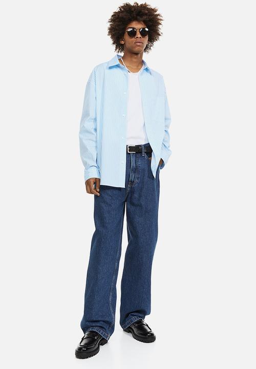 H&M - Oversized fit poplin shirt - light blue/white striped 