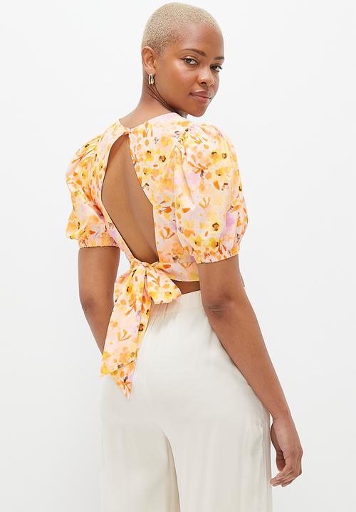 MILLA - Back detail puff sleeve blouse - orange