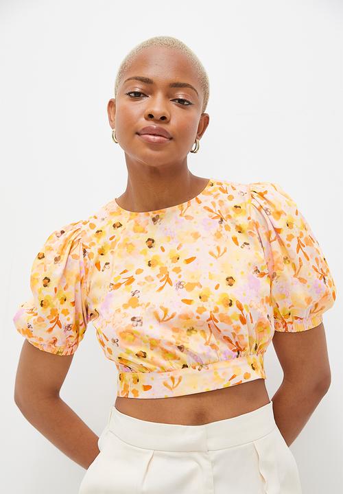 MILLA - Back detail puff sleeve blouse - orange
