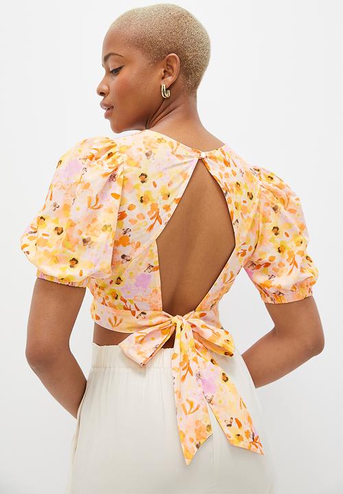 MILLA - Back detail puff sleeve blouse - orange