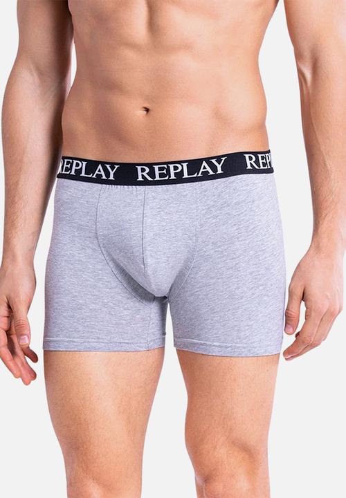 Replay - Replay boxer style 01/c basic cuff logo 3pcs box - black/grey mel/turq