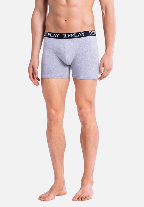 Replay - Replay boxer style 01/c basic cuff logo 3pcs box - black/grey mel/turq